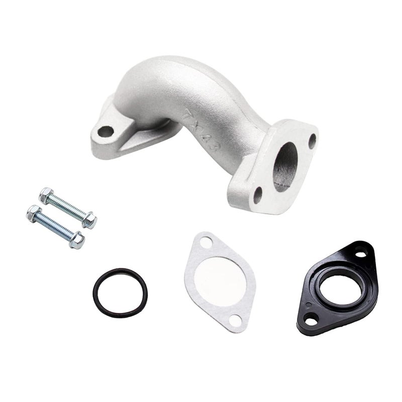 PRO BAT 19mm Carby Carburetor Intake Manifold Throat Pipe with Gasket Screw Kit for 50cc 90cc 110cc 125cc Horizontal Engine Pit Dirt Bike ATV Go Kart Quad Buggy (Silver) - Image 1